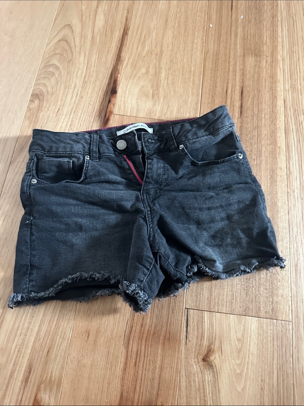 Girl’s Black Denim Frayed Hem Shorts